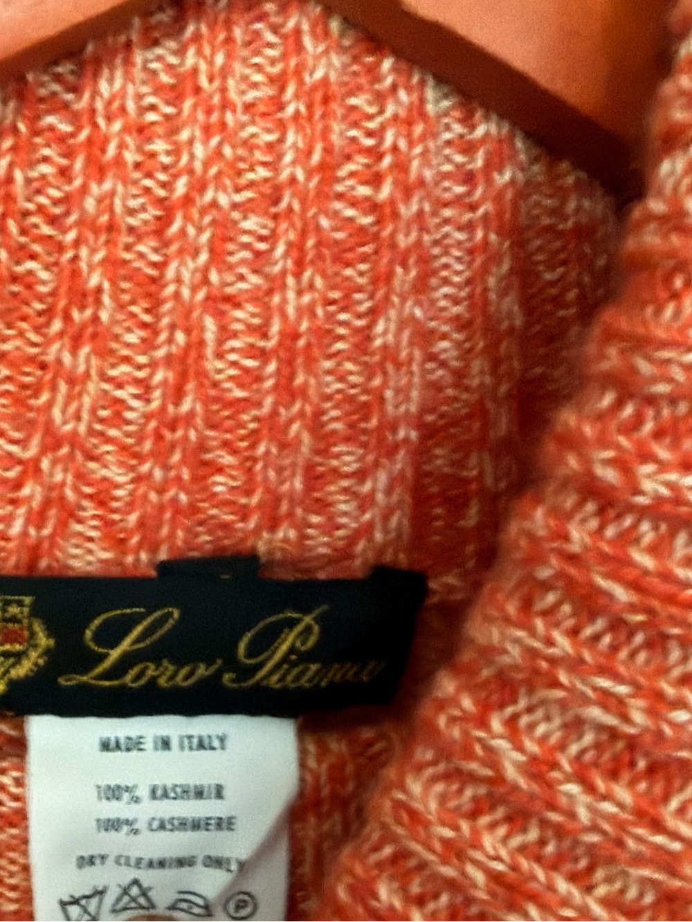 Loro Piana Orange Marled Short-Sleeve Turtleneck cashmere Sweater - Picture 3 of 3